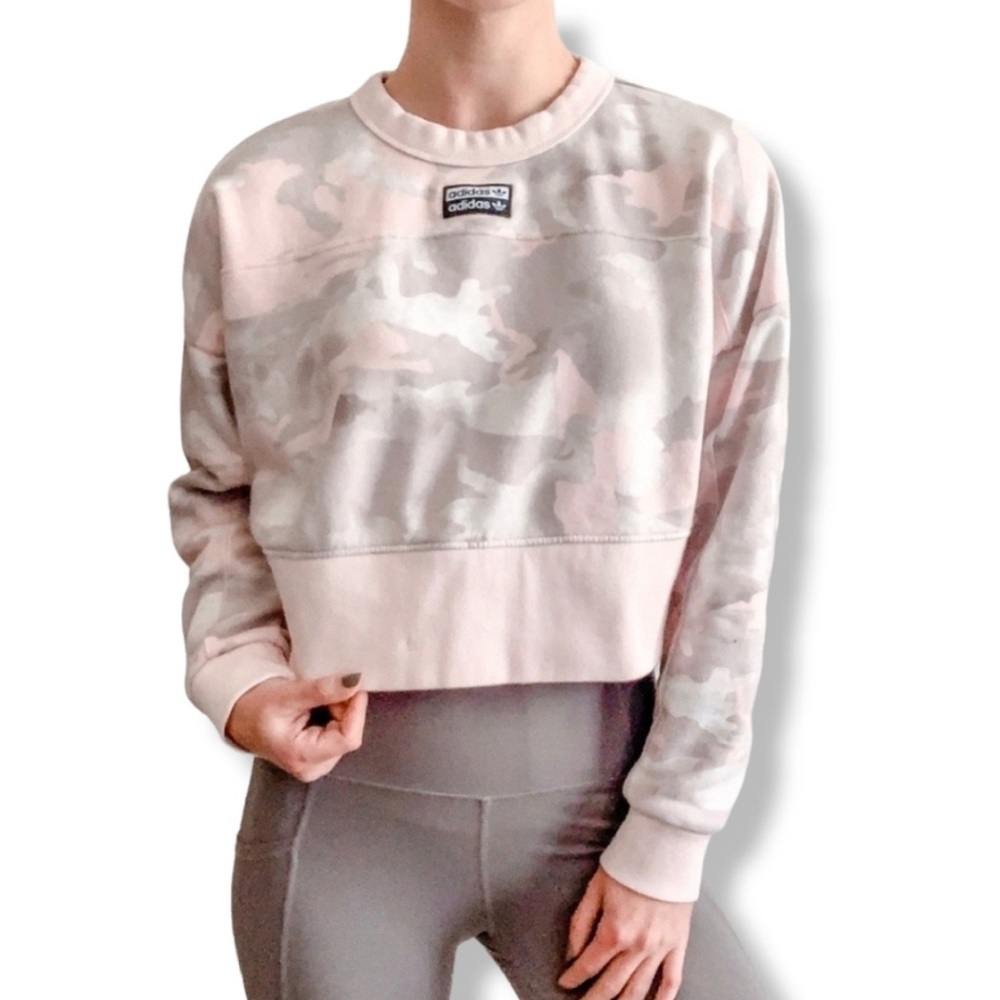 Adidas pink camo cropped sweatshirt size Large